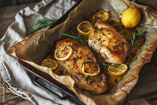 Grilled chicken with butter  lemon and garlic. Generative AI