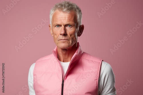 Portrait of a content man in his 50s wearing a lightweight running vest against a pastel brown background. AI Generation © CogniLens