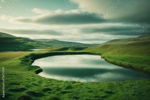 A Celtic-inspired landscape with a cloverleaf-shaped lake, reflecting the magic of Saint Patrick's Day