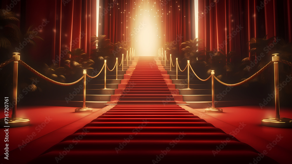 Red carpet staircase background, VIP entrance, night award ceremony Red carpet staircase background, VIP entrance, night award ceremony