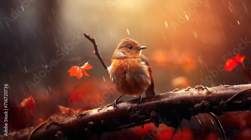 cute bird sitting on a tree in rain, asian style © Sternfahrer