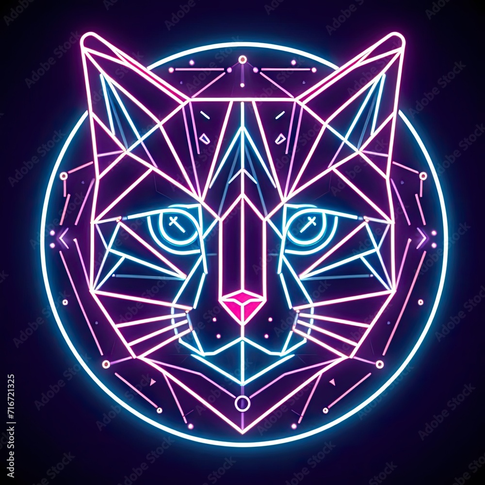 Neon Geometry: Graphic Illustration of a Cat in Vibrant Abstraction Neon Geometry: Graphic Illustration of a Cat in Vibrant Abstraction