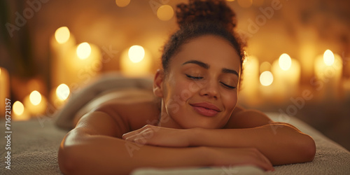 Woman enjoying relaxing back massage in cosmetology spa centre