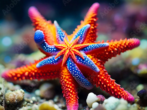 red starfish on a coral. generative AI © Lovely