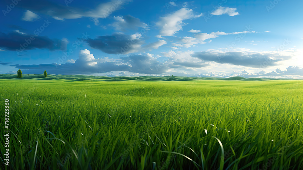 Obraz premium wonderful sunrise scenery in a big grass field, wallpaper design