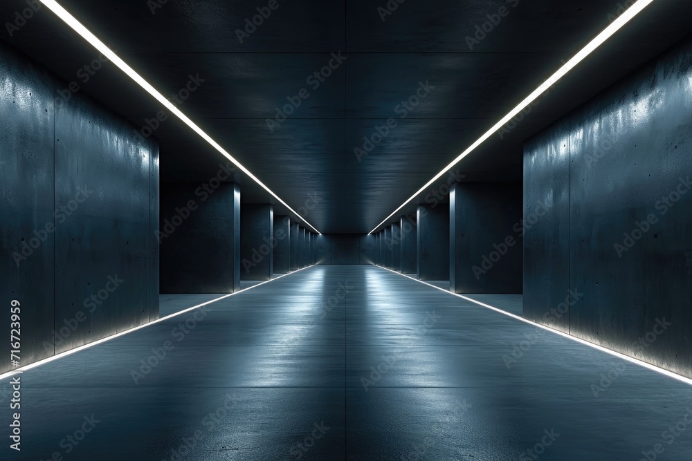 A Dark Futuristic Modern Garage Showroom. Generative Ai.