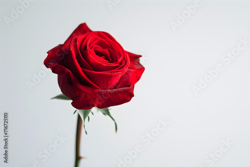 Single Red Rose on a Plain White Background