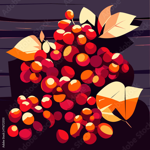 Autumn background with rowan berries and leaves. Vector illustration. AI generated