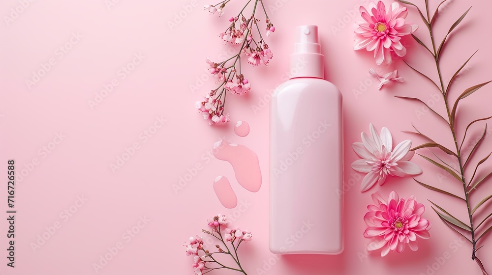 Elevate your beauty routine with our pastel pink product featuring an aesthetic bottle layout. Experience a healthy and caring cosmetic background. Generative AI Elevate your beauty routine with our pastel pink product featuring an aesthetic bottle layout. Experience a healthy and caring cosmetic background. Generative AI