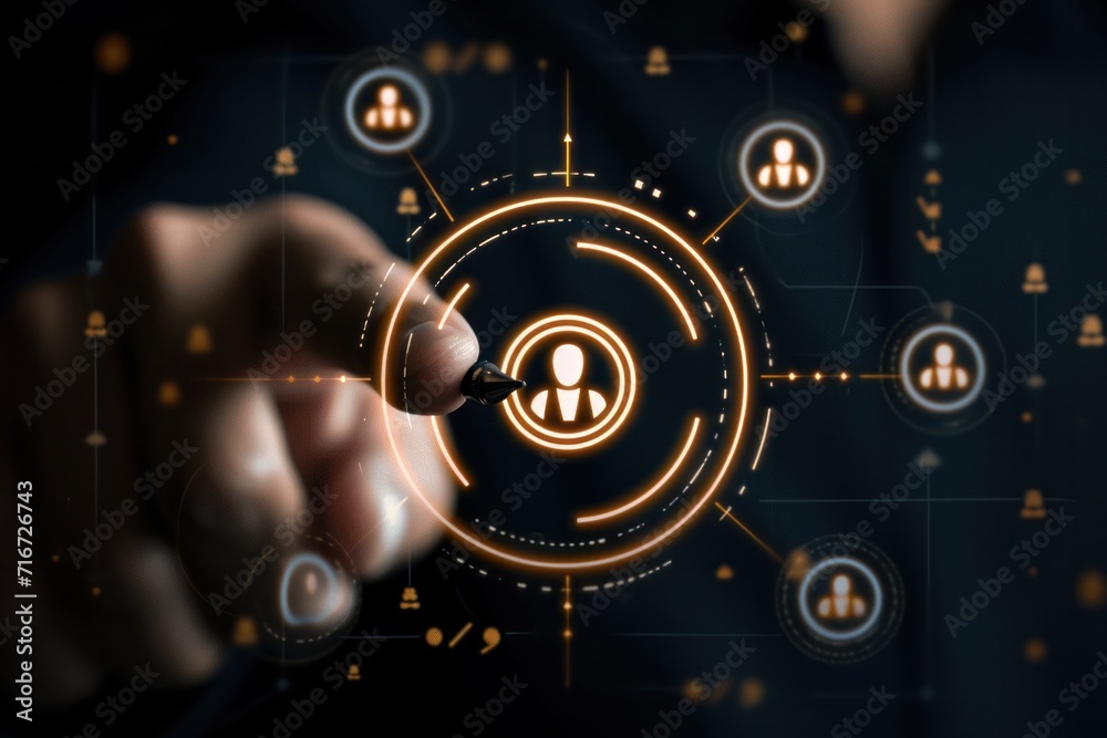 Fototapeta premium HRM or Human Resource Management, manager icon which is among staff icons for human development recruitment leadership and customer target, resume