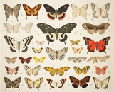 Colorful photorealistic  butterflies white background multi colours 