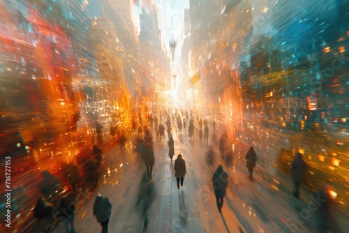 abstract motion blur of people walking in New York City, USA