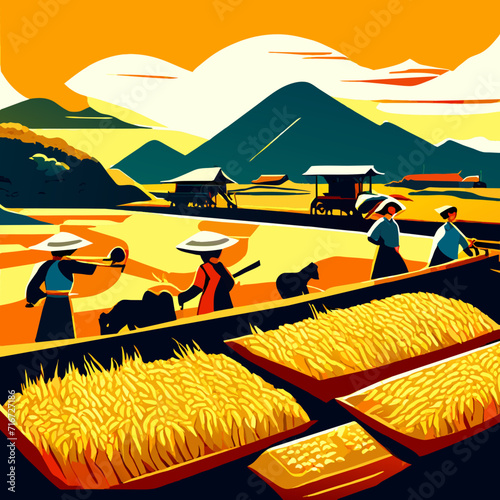 Illustration of rice paddy field in Yunnan, China. generative AI