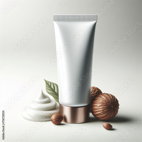 cosmetic skin care products stands on the table on a white background,  Al Generation photo