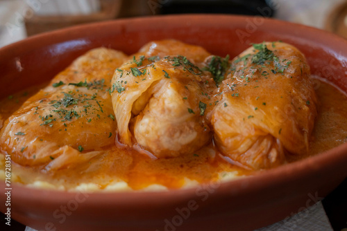 Sarma, the signature dish of the Balkans, pickled cabbage leaves stuffued with beef