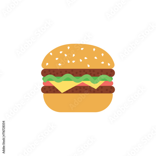 Junk Food Icon. Hamburger or cheeseburger flat color icon for food apps and websites. Fastfood illustration