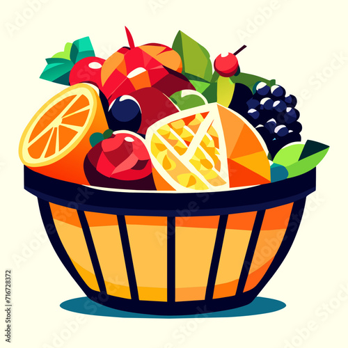 Basket of fresh fruit. Vector illustration in a flat style. AI generated