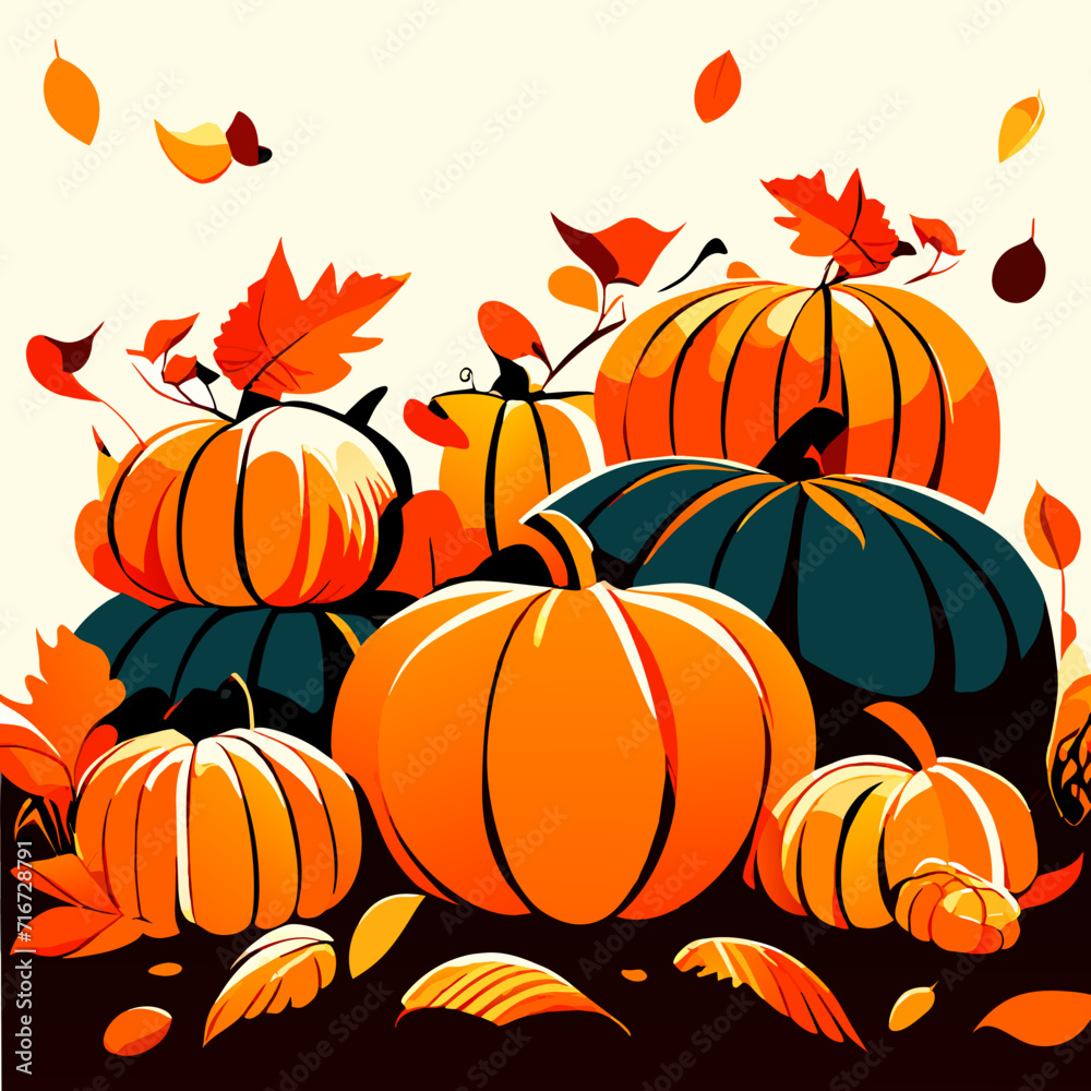 Autumn background with pumpkins and falling leaves. Vector illustration. AI Generated Autumn background with pumpkins and falling leaves. Vector illustration. AI Generated