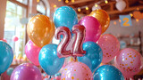 text 25 with balloons rose color