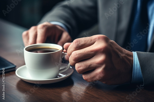 businessman holding a cup of coffee