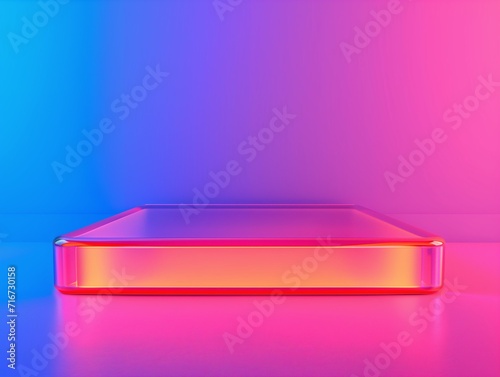 A futuristic product advertisement setting, a holographic floating stand with a subtle glow, perfect for premium product display. Generative AI © MAX AI