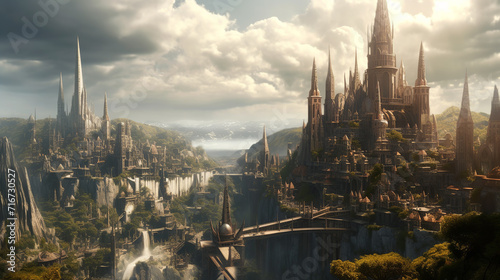 Magical world, a fantasy city with every buildings has towering spires