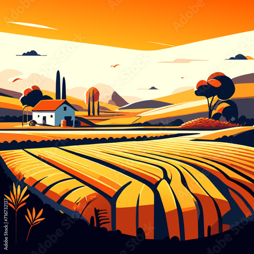 Tuscany rural landscape. Vector illustration in flat cartoon style. AI generated