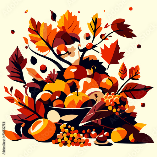 Autumn background with berries, leaves and acorns. Vector illustration. AI Generated