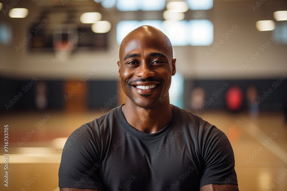 Happy Black Man on a Basketball Court