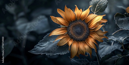 Vibrant petals dance in the sunlight, revealing the intricate details of a sunflower as it blooms, inviting bees to collect its golden pollen and nourishing sunflower seeds photo