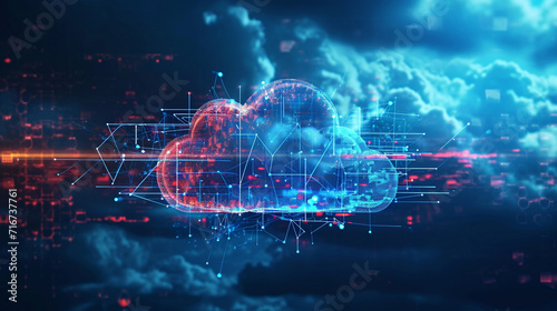 A cloud with multiple layers of security firewalls, Cloud Security, dynamic and dramatic compositions, with copy space photo