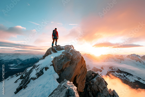 Hiker on top of the mountain at sunset. Sport and active life concept. © Natart