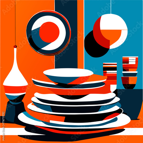 Vector illustration of the interior of a cafe in the style of minimalism Generative AI