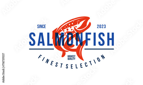 salmon fish vector logo design for sea food cafe restaurant. wild salmon illustration concept