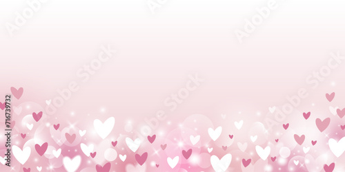 Abstract pink hearts and bokeh lights background with copy space Valentine's day banner vector illustration