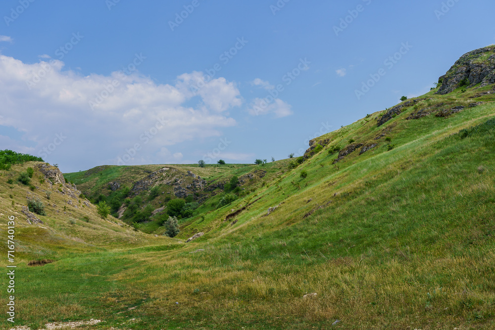 Hilly valley. Background with selective focus and copy space