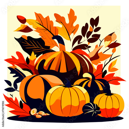 Autumn still life with pumpkins and leaves. Vector illustration. AI Generated