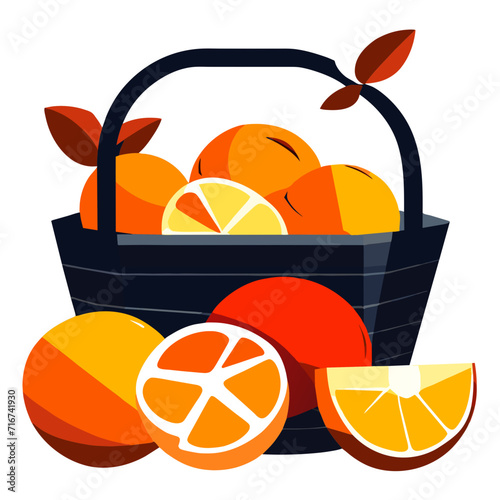 Basket with oranges and lemons. Vector illustration in flat style AI generated