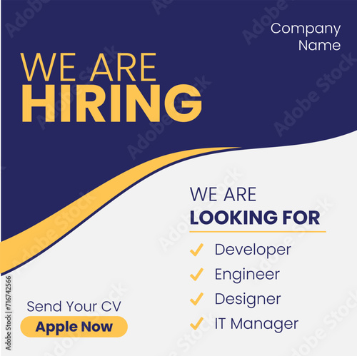 Recruitment advertising template. Recruitment Poster, Job hiring poster, social media, banner, flyer. Digital announcement job vacancies layout