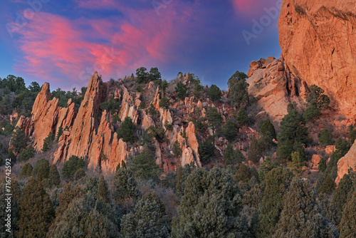 Landscape at sunset of the Garden of the Gods, Rocky Mountains, Colorado, USA