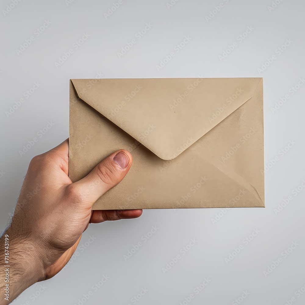 Close-Up of a Hand Holding a Sealed, Brown Envelope Against a Neutral Background, Symbolizing Direct Communication and Privacy