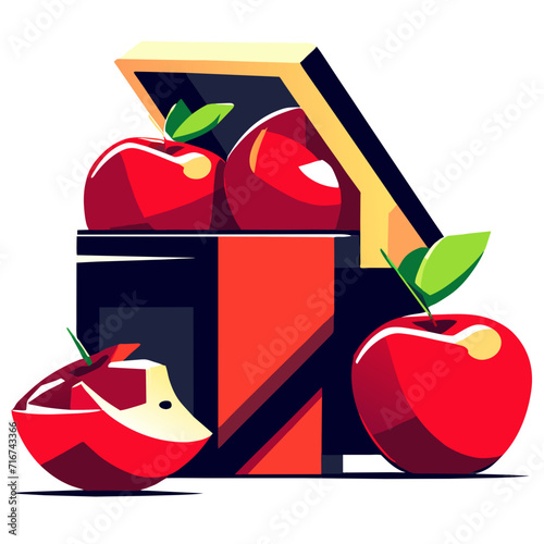 Red apples in a box. Vector illustration in a flat style. AI Generated