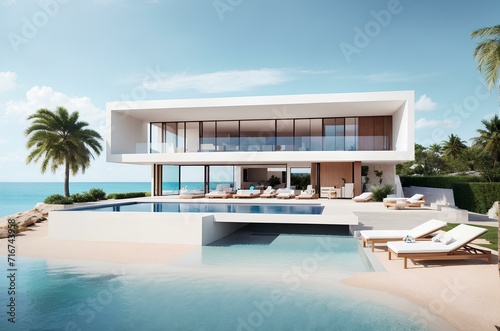 luxury white villa with swimming pool and sea views