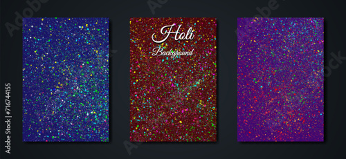 Happy Holi Indian Festival Banner, Colorful gulaal, powder color, party set luxury black card with explosion patterned and crystals multicolors Background, vector illustration vibrant color template