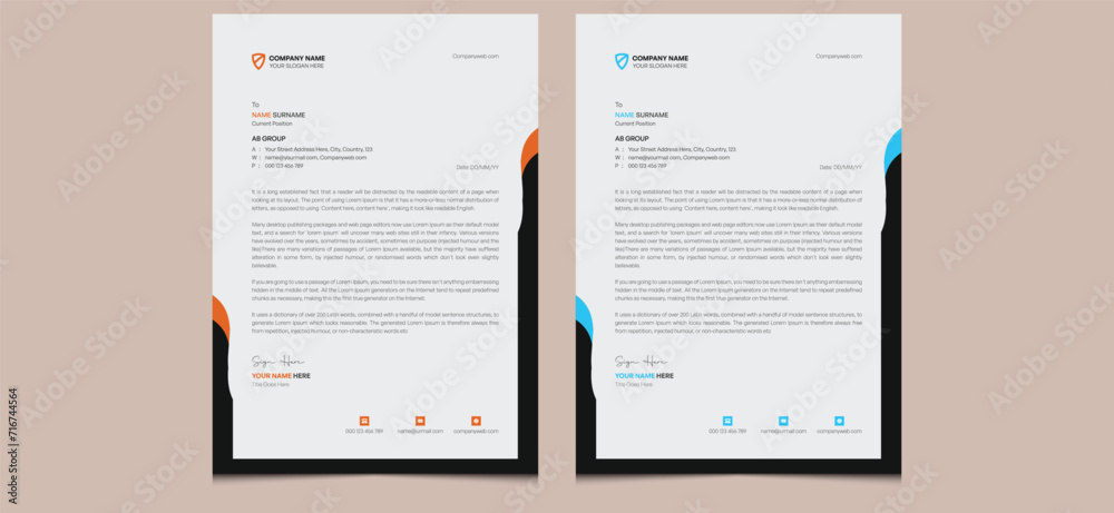 Simple clean elegant creative modern corporate professional abstract company minimal unique business style letterhead design template.