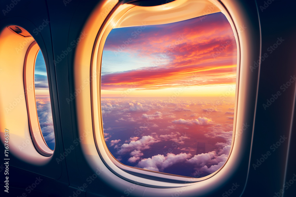 View from an airplane window, from an airplane cabin. View from an airplane window, from an airplane cabin.