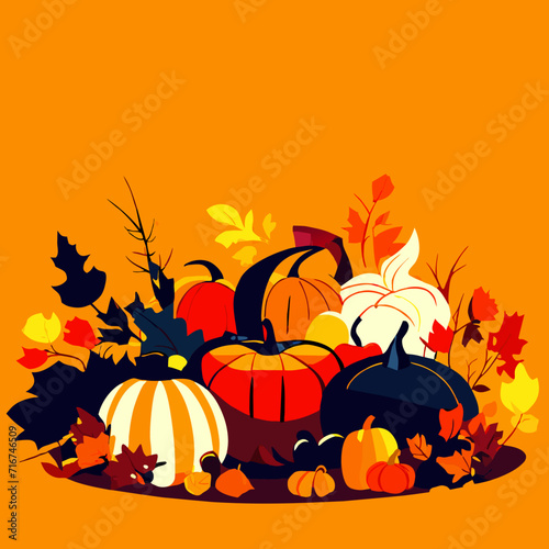 Autumn background with pumpkins and autumn leaves. Vector illustration. generative AI