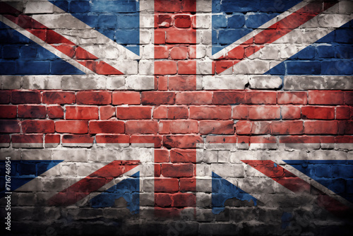 United Kingdom (UK) flag painted on a brick wall.