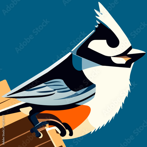 illustration of a titmouse on a blue background. vector illustration AI Generated