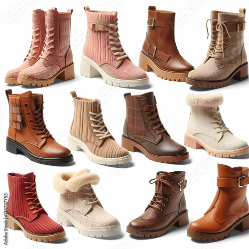ladies short boot style collection and color on white background